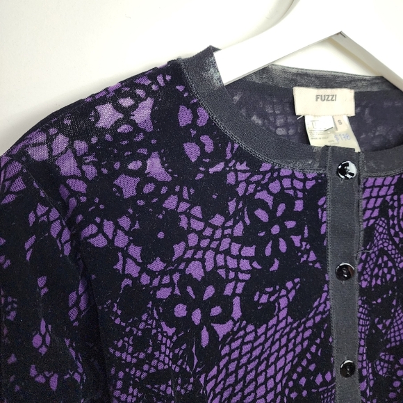 Jean Paul Gaultier Fuzzi Purple Lace And Velvet Cardigan, Size S - Picture 2 of 4